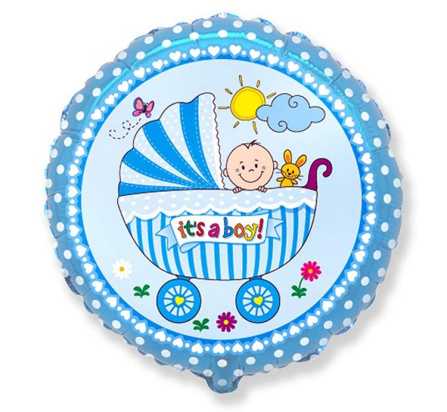Balon foliowy 18" - Wózek dla chłopca, niebieski, baby shower, baby boy - Flexmetal zdjęcie 1