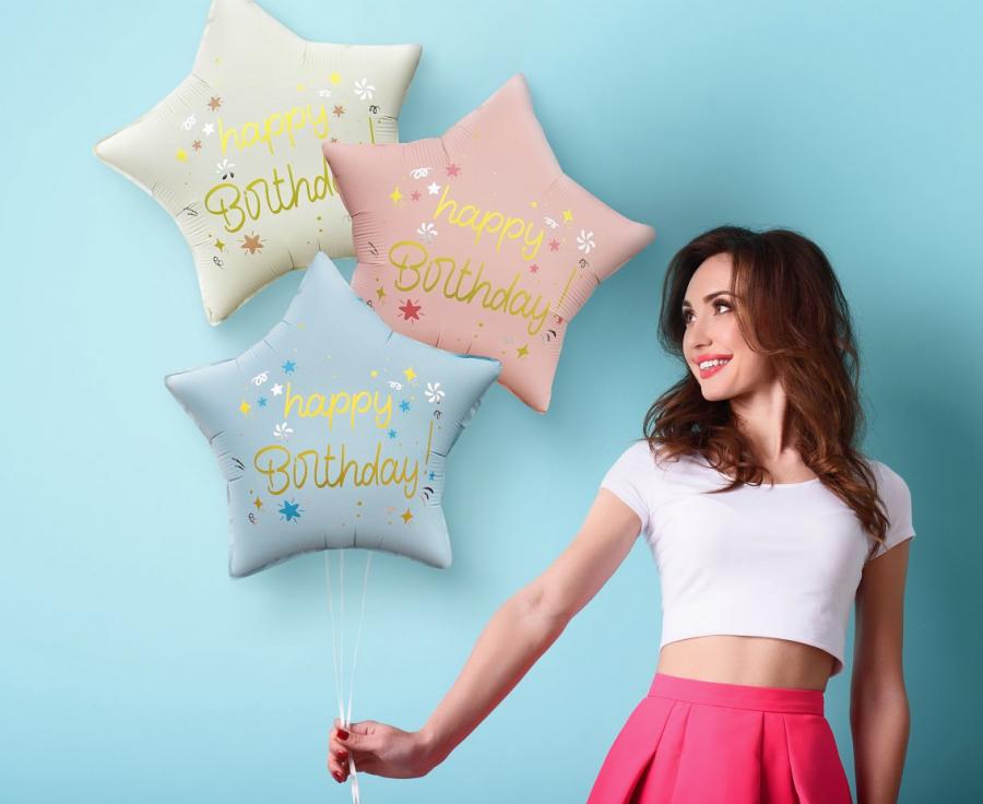Balon foliowy Happy Birthday, gwiazda matowa j. niebieska 18" - Godan zdjęcie 1
