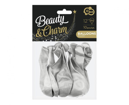 Balony Beauty&Charm, metaliki srebrne 12 cali/ 10 szt. zestaw - Godan S.A. zdjęcie 2
