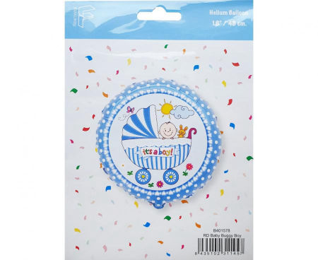 Balon foliowy 18" - Wózek dla chłopca, niebieski, baby shower, baby boy - Flexmetal zdjęcie 2