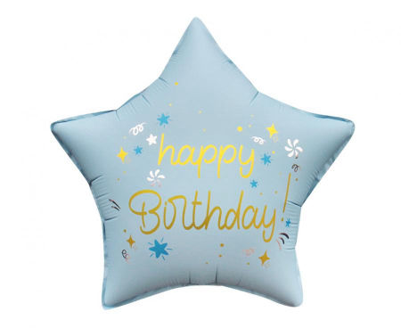 Balon foliowy Happy Birthday, gwiazda matowa j. niebieska 18" - Godan zdjęcie 2