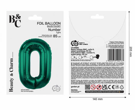 Balon foliowy B&C, cyfra 0, zieleń butelkowa, 85 cm - Godan S.A. zdjęcie 4