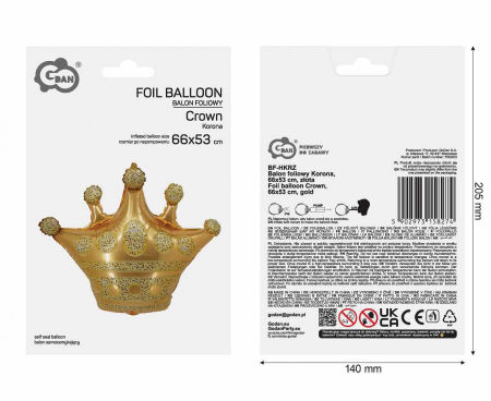 BFK Balon foliowy Korona, 66x53 cm, złota - Godan S.A. zdjęcie 2