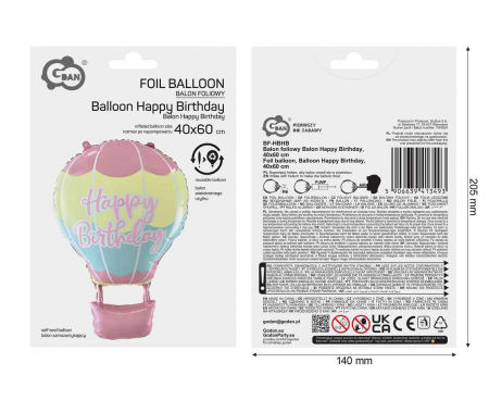 Balon foliowy Balon - Happy Birthday, 40x60 cm - Godan zdjęcie 3
