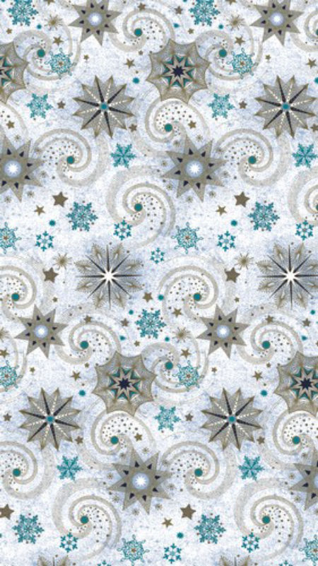 Papier prezentowy biały, niebieskie płatki śniegu, Boże Narodzenie, 70x200cm