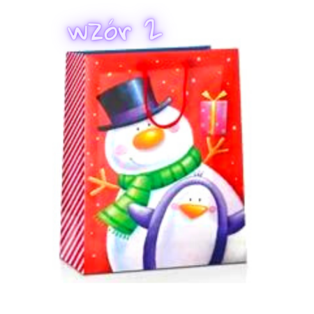 Torebka Prezentowa Boże Narodzenie, 32x26, duża, bałwan, pingwin