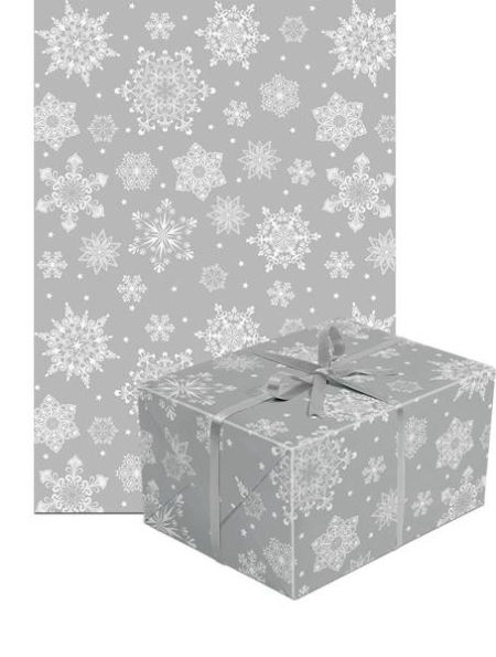 Papier prezentowy, srebrny, płatki śniegu, 70x200 cm