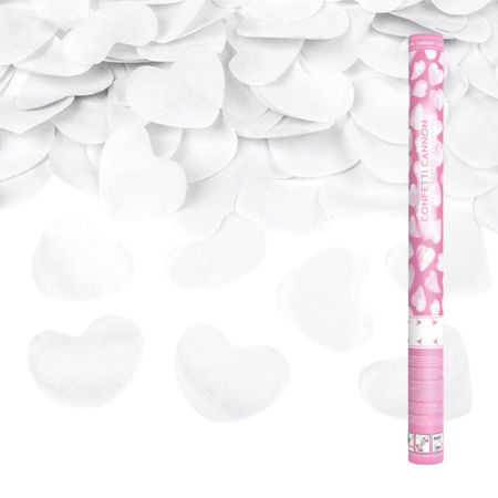 Konfetti pneumatyczne, tuba strzelająca z białymi serduszkami, 40cm, ślub wesele