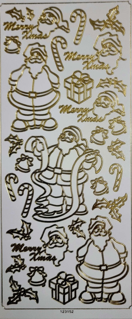 Naklejki ażurowe metaliczne, stickersy - Mikołaje, złote, arkusz 24x10