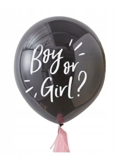 Balon Gigant Boy or Girl? Gender Reveal - Dziewczynka XXL, 1m, baby shower z różowym konfetti