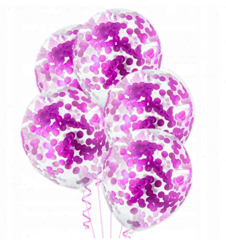 Balony z konfetti, różowe, fuksja, 12cali (ok. 30cm), 1 szt.