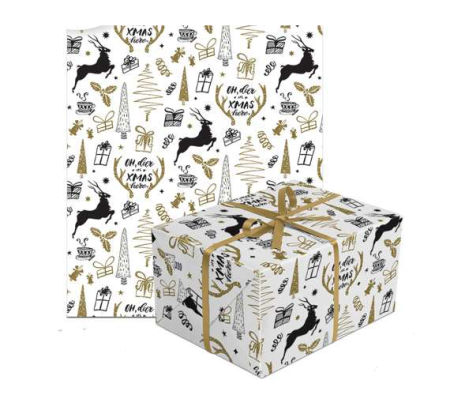 Papier prezentowy czarny, biały, złoty, XMAS, Boże Narodzenie, 70x200cm