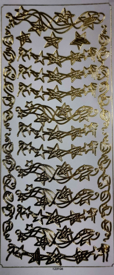 Naklejki ażurowe metaliczne, stickersy - gwiazdki, złote, arkusz 24x10