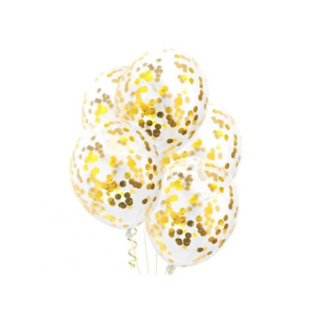 Balony transparentne ze złotym konfetti, 12cali, 30cm - na sztuki, 1 szt
