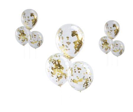 Balony transparentne ze złotym konfetti, 12cali, 30cm, zestaw 5szt