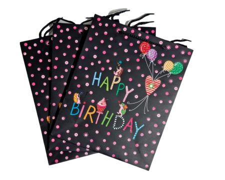 Torebka Prezentowa Happy Birthday, czarna A4