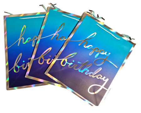 Torebka Prezentowa Happy Birthday, gradient ombre, A4, niebiesko-granatowa, ombre