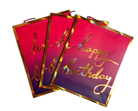 Torebka Prezentowa Happy Birthday, gradient ombre, A4, różowo-fioletowa, ombre