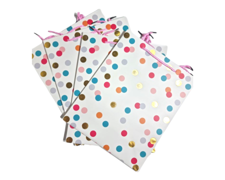 Torebka Prezentowa A4, biała w kolorowe grochy