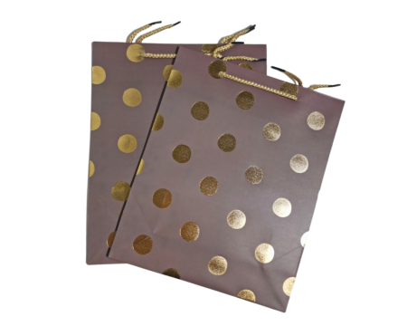 Torebka Prezentowa A4, brązowa w złote grochy