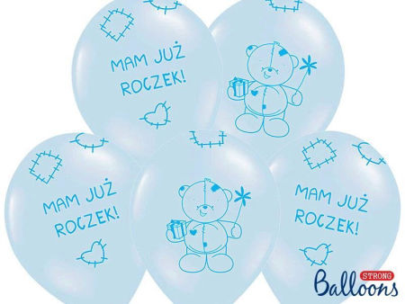 Balony Miś - Mam już Roczek! Pastelowy Błękit, 30cm, 6 szt