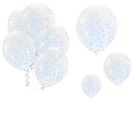 Balony transparentne z niebieskim konfetti, 12cali, 30cm - na sztuki, 1 szt