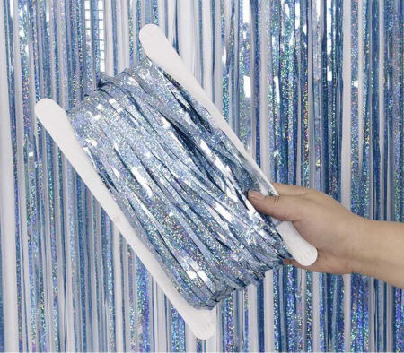 Kurtyna dekoracyjna, holograficzna niebieska/błękitna 100x200 cm