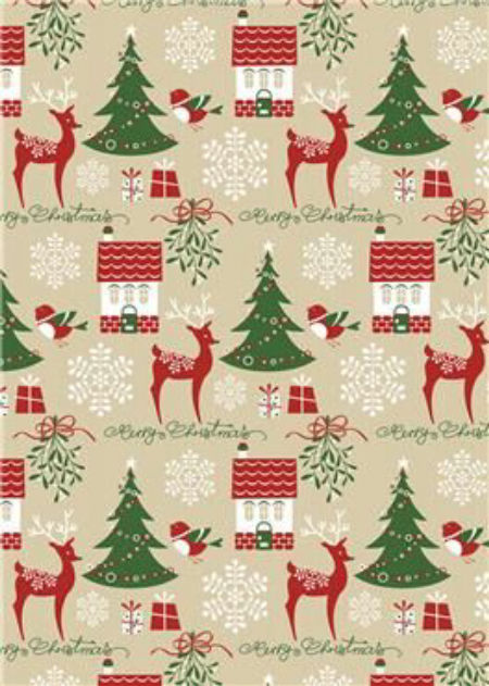Papier prezentowy, kraft, jemioła, jelonki,  Boże Narodzenie, 70x200 cm