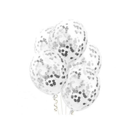 Balony transparentne ze srebrnym konfetti, 12cali, 30cm - na sztuki, 1 szt
