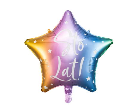 Balon foliowy Sto Lat!, gwiazda gradient, nadruk biały, 18