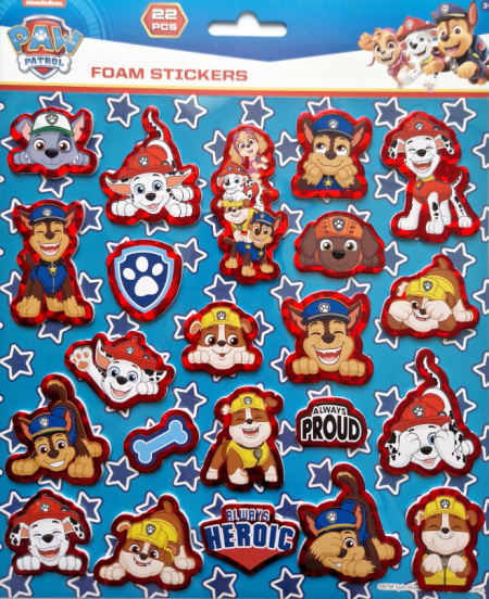 Naklejki piankowe, Psi Patrol, Paw Patrol, 22 szt.