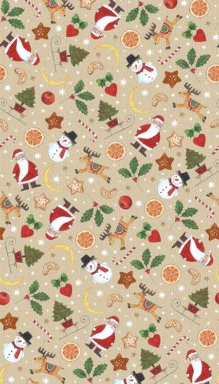 Papier prezentowy, kraft, bałwany,  renifery,  Boże Narodzenie, 70x200 cm