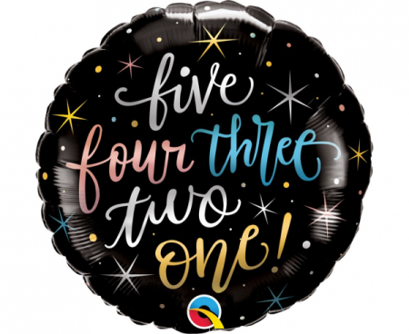 Balon foliowy - New Year, Nowy Rok - 18 cali QL RND Five four three two one!