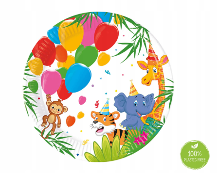 Talerzyki papierowe 20cm - zwierzątka, zwierzęta, safari, zoo, dżungla 8 szt.