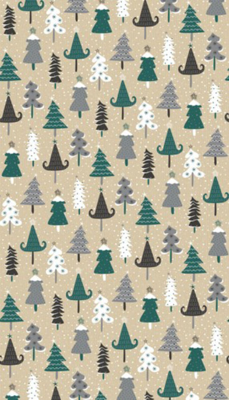 Papier prezentowy, kraft,  choinki zielone, Boże Narodzenie, 70x200 cm