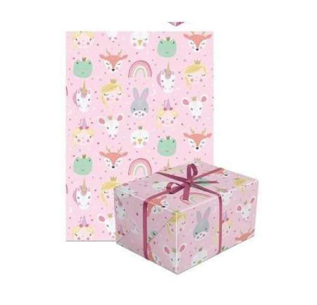 Papier prezentowy różowy, króliczki, księżniczki, tęcza, 70x200 cm