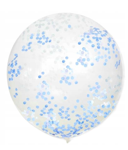 Balon Gigant, przeźroczysty 90 cm / konfetti pastelowe niebieskie