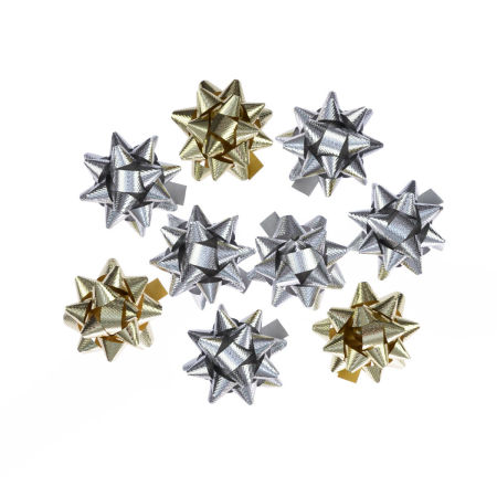 Pakowanie prezentów - Kokardki samoprzylepne, mini, Glamour (8 szt.), srebrne, złote