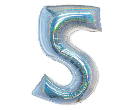 Balon foliowy B&C, Cyfra 5, holograficzna srebrna, 76 cm