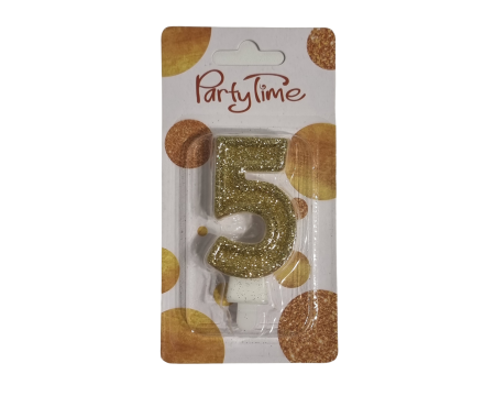 Świeczka Premium, złota cyferka 5