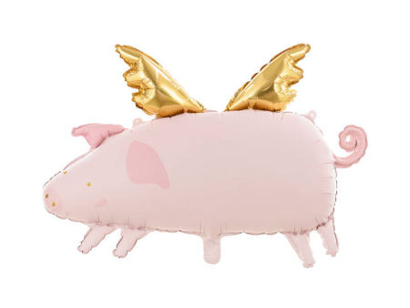 Balon foliowy 72x46cm - świnka różowa złote skrzydła, duży, zwierzęta