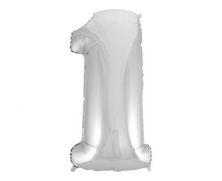 Balon foliowy Cyfra 1, srebrna, Beauty&Charm, 92 cm