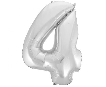 Balon foliowy Cyfra 4, srebrna, Beauty&Charm, 92 cm