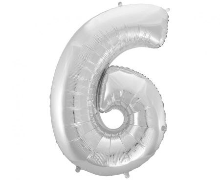 Balon foliowy Cyfra 6, srebrna, Beauty&Charm, 92 cm