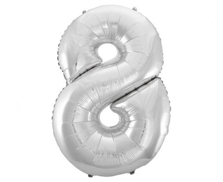 Balon foliowy Cyfra 8, srebrna, Beauty&Charm, 92 cm