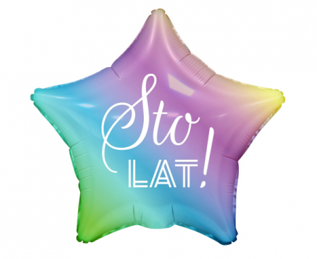 Balon foliowy Sto Lat, gwiazda gradient, nadruk biały, 19