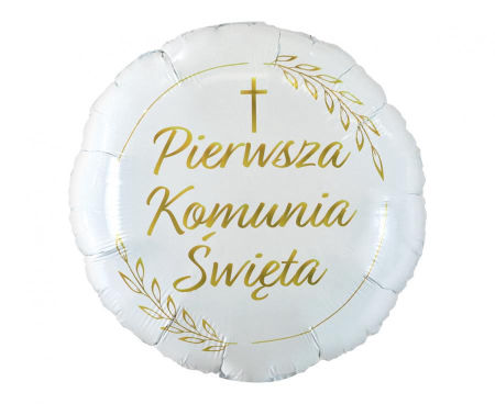 Balon foliowy Pierwsza Komunia Święta (kłosy), okrągły 18