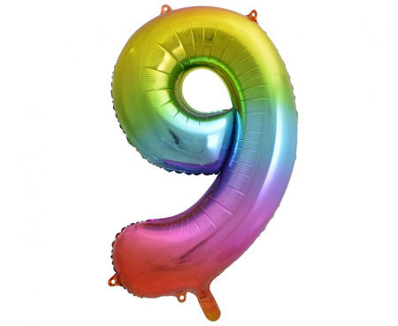Balon foliowy B&C Cyfra 9, tęczowa, 85 cm