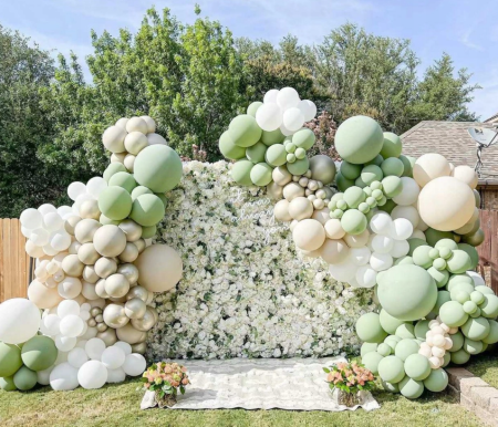 Girlanda balonowa, zestaw zielono-beżowy 140 elementów,  kremowy, oliwkowy, beżowy