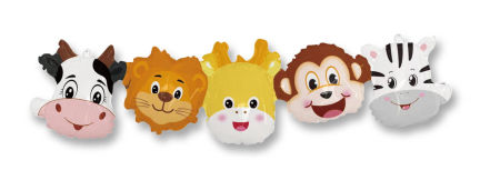 Girlanda balonowa zwierzątka, 107x31 cm, safari, zoo, zwierzęta, zebra, małpka, krowa, lew